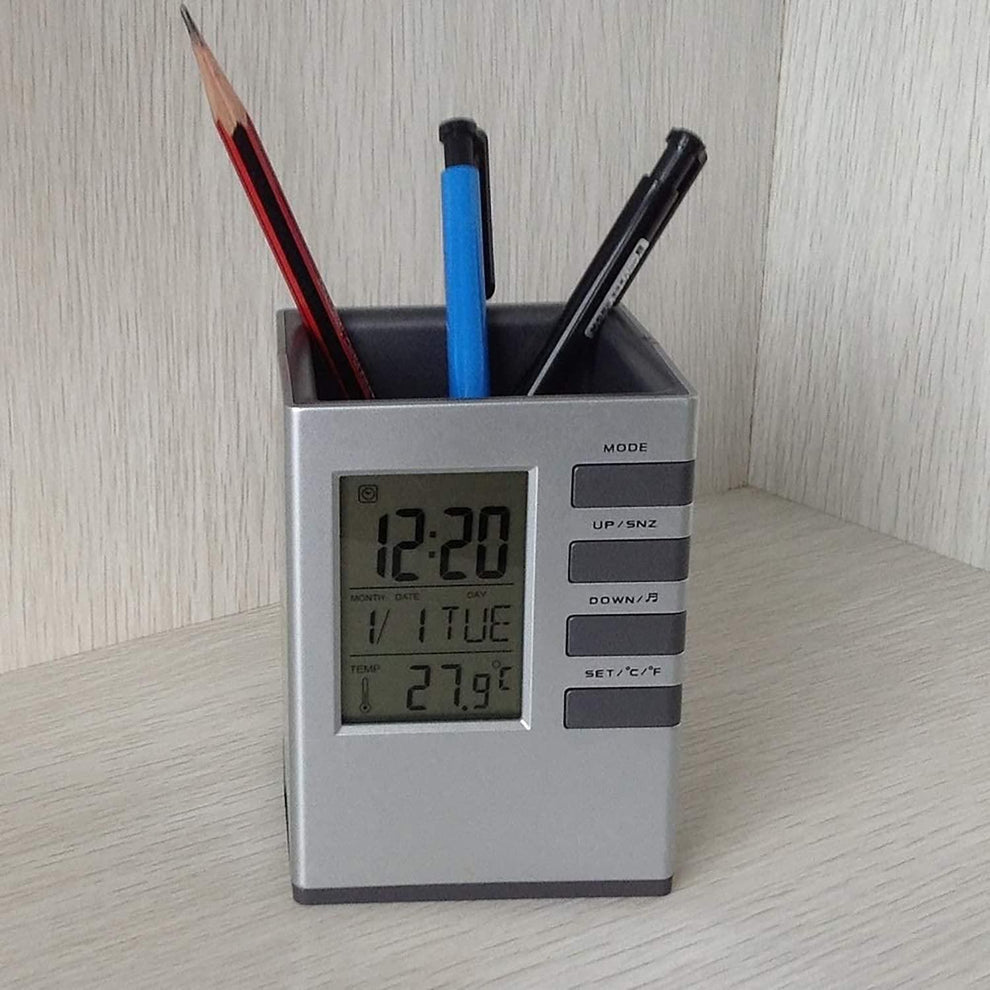 Pen Holder With LCD Display Digital Alarm Clock
