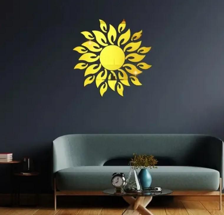 3D Wall Mirror Sticker Sun flame Gold 