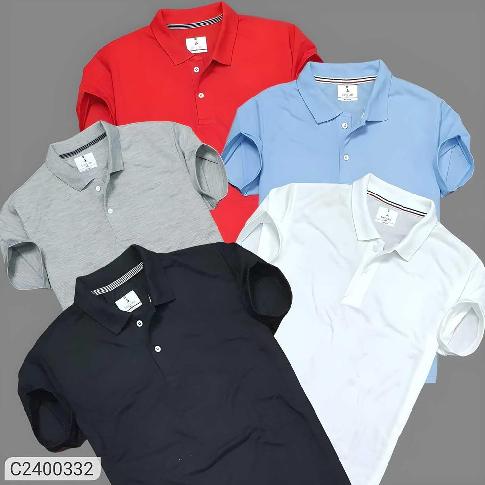 Plane Matty Solid Half Sleeves Mens Polo neck T-Shirt Pack Of 5 