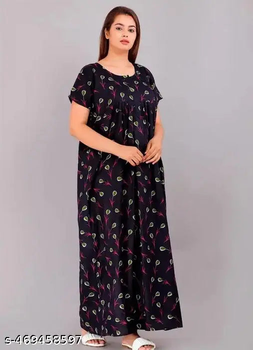 Women's Pure Cotton Printed Maxi Nightdress /Nighty Multicolor (Pack of 2)