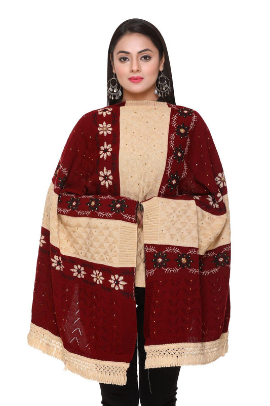 Women's Woolen Color Block Pattern Winter Stole
