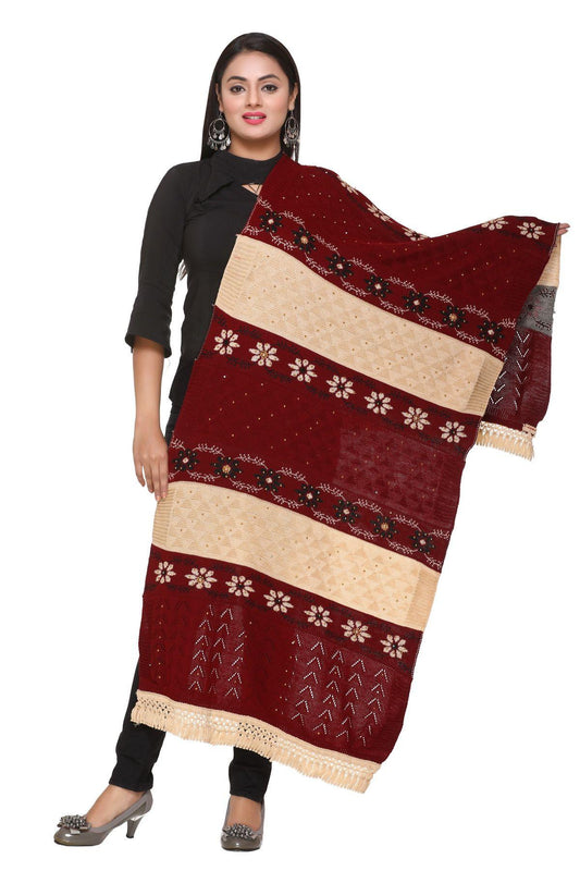 Women's Woolen Color Block Pattern Winter Stole