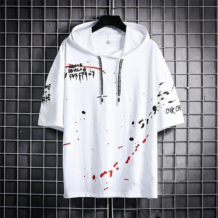 TRYTHIS Cotton Color Block Half Sleeves Hooded Neck Mens T-Shirt 