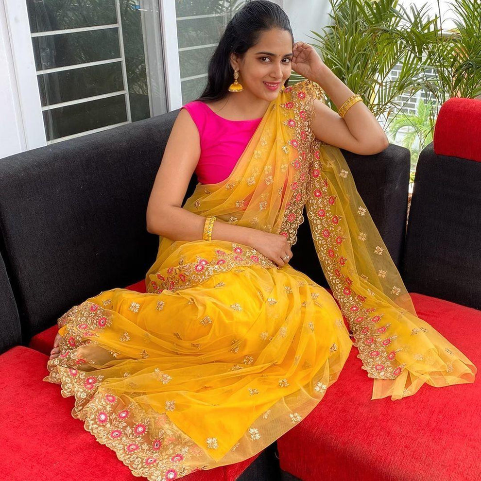 Special Net Sarees With Embroidered Work 