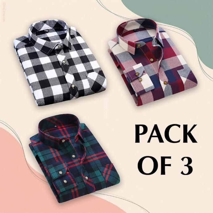Men's Checkered Casual Shirt Pack of 3 
