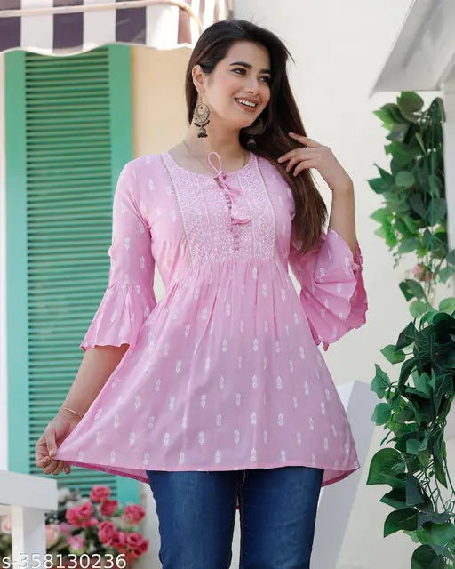 Girls Printed Rayon Short Kurta