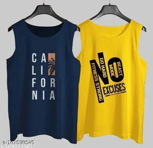 LAGAV Men's Cotton Vests Yellow Nevy Blue Combo 2 underwear pack 2 innerwear gym sando ganji stylish tank